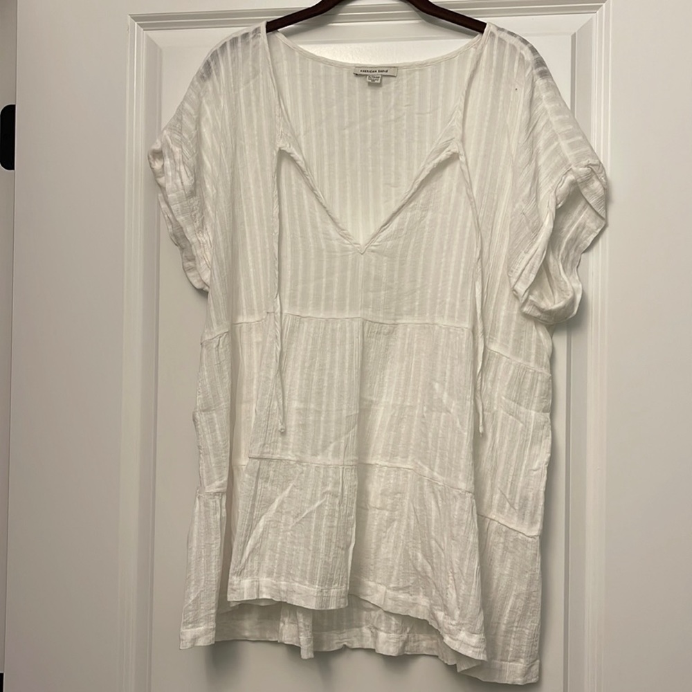 White vneck short sleeved blouse